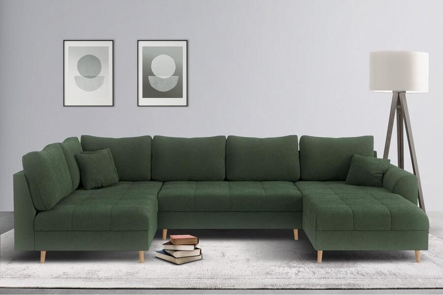 Home affaire Zithoek CHARRE U-vorm met ottomane afmetingen B D H: 310 161 81 cm fijne stiksels losse rug- en sierkussens ook in cord en bouclé