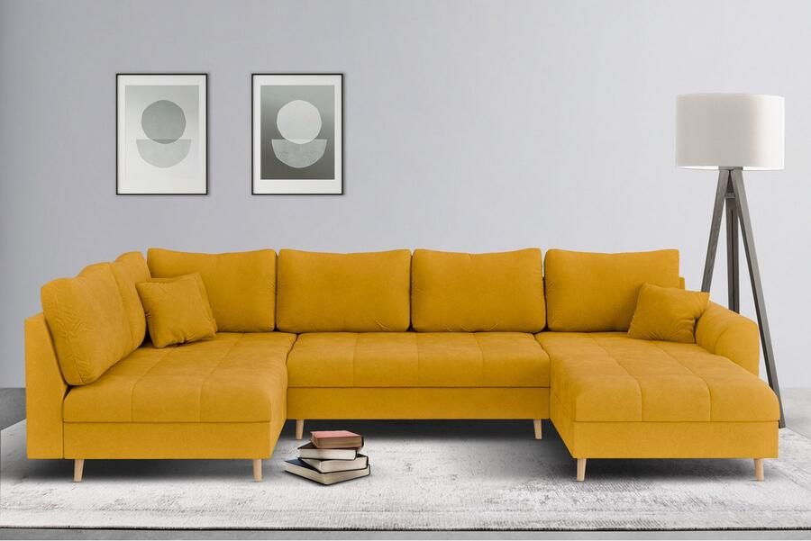 Home affaire Zithoek CHARRE U-vorm met ottomane afmetingen B D H: 310 161 81 cm fijne stiksels losse rug- en sierkussens ook in cord en bouclé