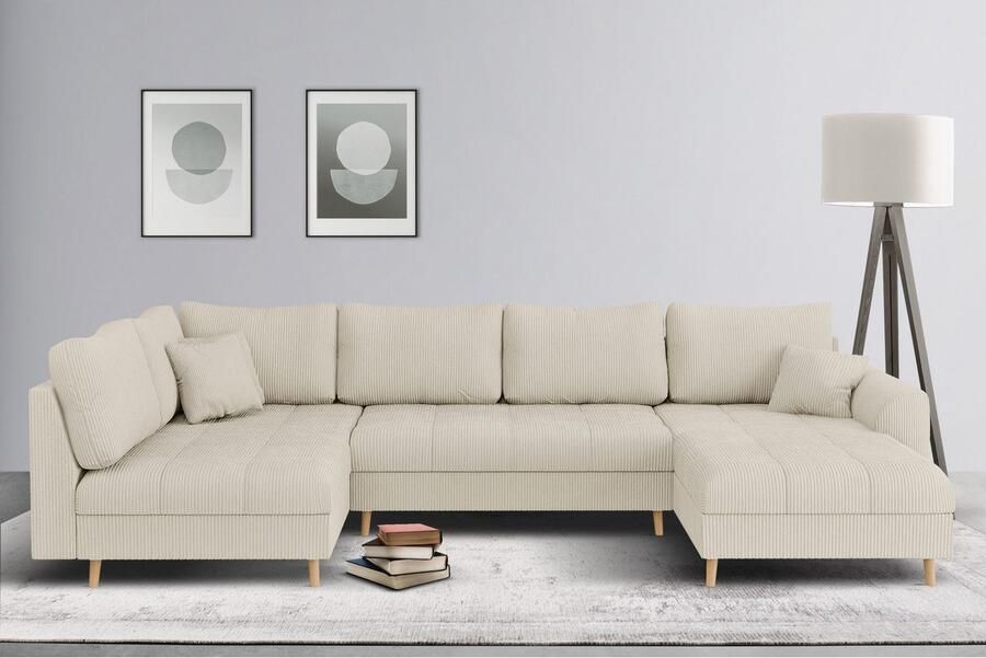 Home affaire Zithoek CHARRE U-vorm met ottomane afmetingen B D H: 310 161 81 cm fijne stiksels losse rug- en sierkussens ook in cord en bouclé