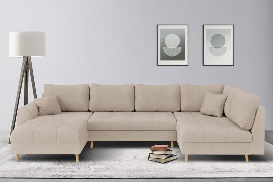 Home affaire Zithoek CHARRE U-vorm met ottomane afmetingen B D H: 310 161 81 cm fijne stiksels losse rug- en sierkussens ook in cord en bouclé