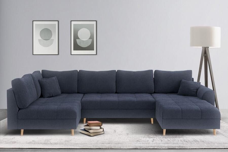 Home affaire Zithoek CHARRE U-vorm met ottomane afmetingen B D H: 310 161 81 cm fijne stiksels losse rug- en sierkussens ook in cord en bouclé