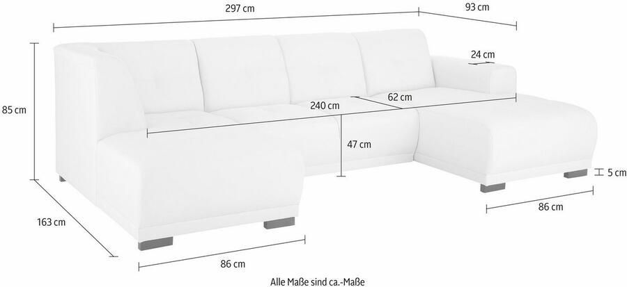 Home affaire Zithoek Langeland U-vorm incl. 2 sierkussens recamiere naar keuze links of rechts te plaatsen