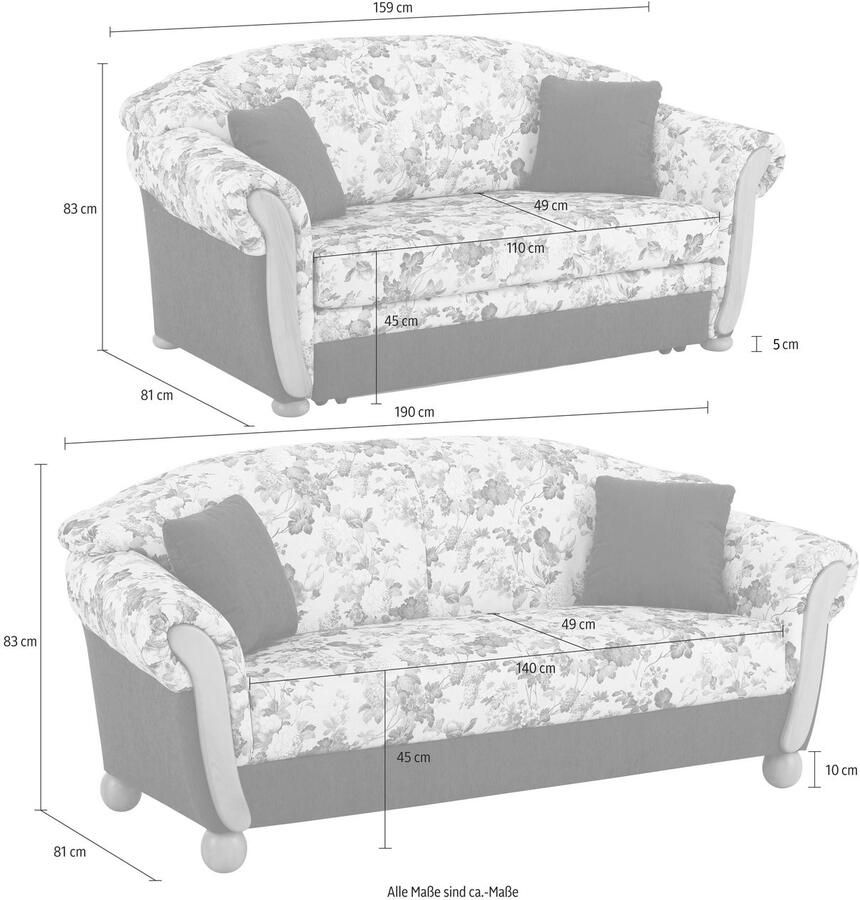 Home affaire Zithoek Milano comfortabel door de binnenvering landhuisstijl gebogen armleuningen (2-delig)