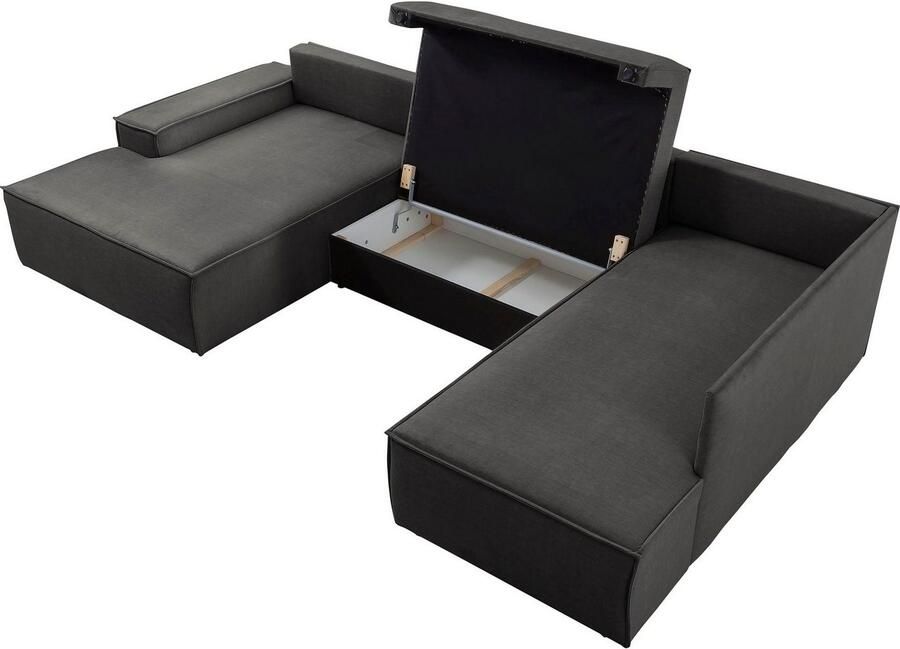 Home affaire Zithoek SHERWOOD 329 cm U-vorm slaapbank Slaapfunctie met bedkist (194x139 cm) cord vintage fluweel