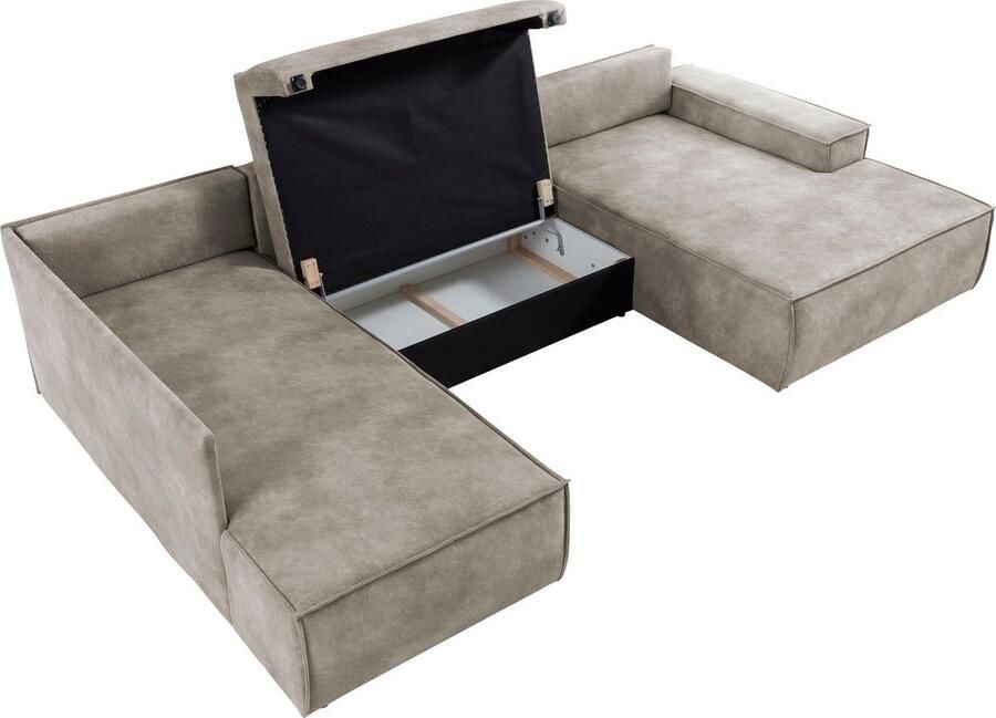 Home affaire Zithoek SHERWOOD 329 cm U-vorm slaapbank Slaapfunctie met bedkist (194x139 cm) cord vintage fluweel