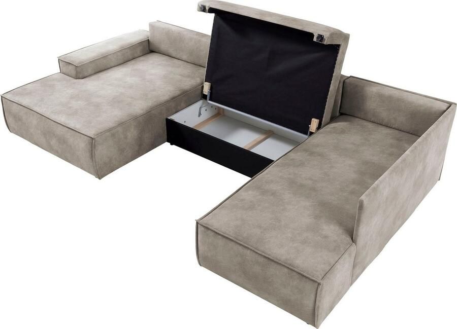 Home affaire Zithoek SHERWOOD 329 cm U-vorm slaapbank Slaapfunctie met bedkist (194x139 cm) cord vintage fluweel