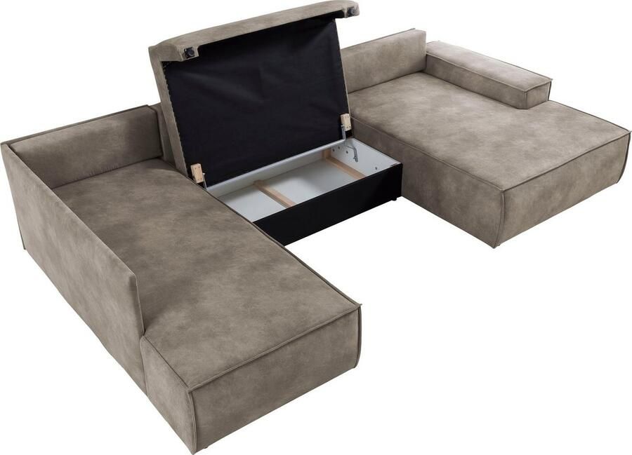 Home affaire Zithoek SHERWOOD 329 cm U-vorm slaapbank Slaapfunctie met bedkist (194x139 cm) cord vintage fluweel