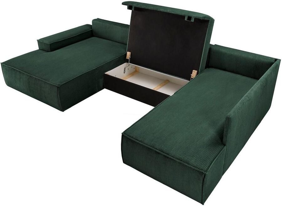 Home affaire Zithoek SHERWOOD 329 cm U-vorm slaapbank Slaapfunctie met bedkist (194x139 cm) cord vintage fluweel