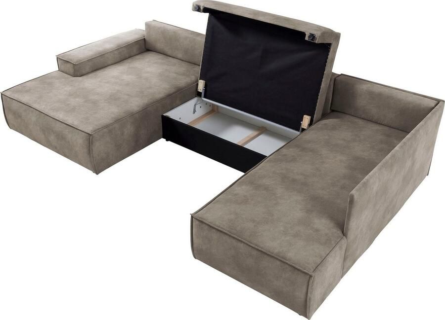 Home affaire Zithoek SHERWOOD 329 cm U-vorm slaapbank Slaapfunctie met bedkist (194x139 cm) cord vintage fluweel