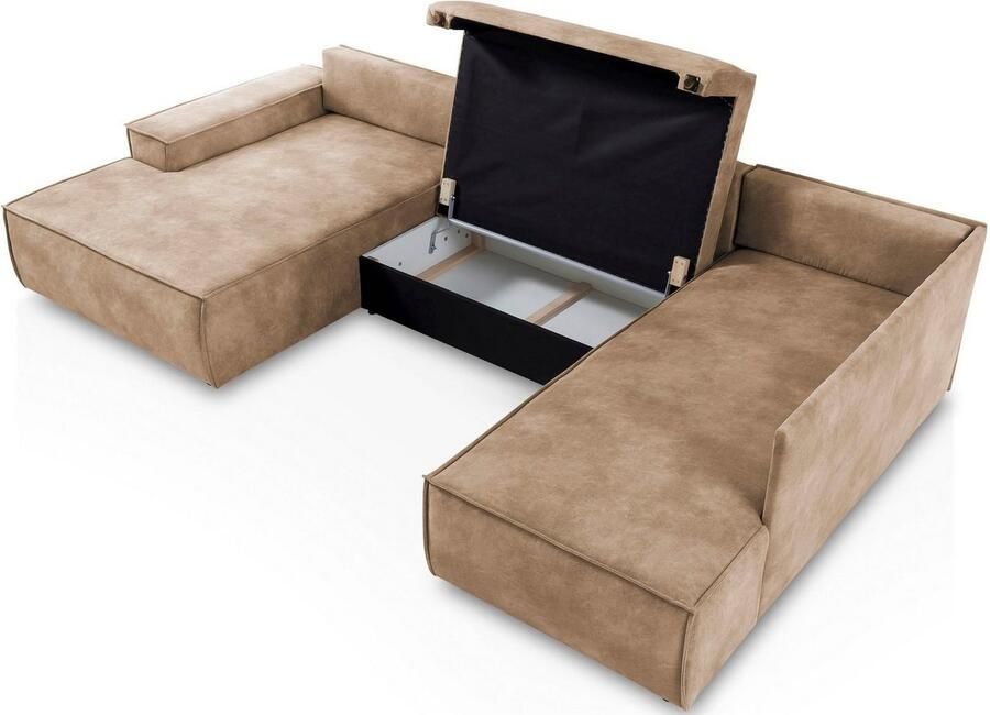 Home affaire Zithoek SHERWOOD 329 cm U-vorm slaapbank Slaapfunctie met bedkist (194x139 cm) cord vintage fluweel