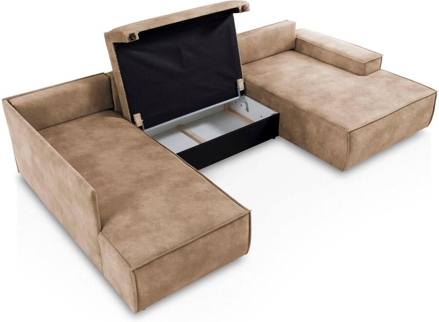 Home affaire Zithoek SHERWOOD 329 cm U-vorm slaapbank Slaapfunctie met bedkist (194x139 cm) cord vintage fluweel