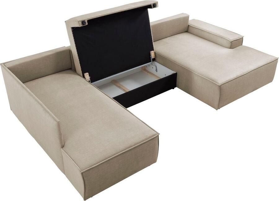 Home affaire Zithoek SHERWOOD 329 cm U-vorm slaapbank Slaapfunctie met bedkist (194x139 cm) cord vintage fluweel