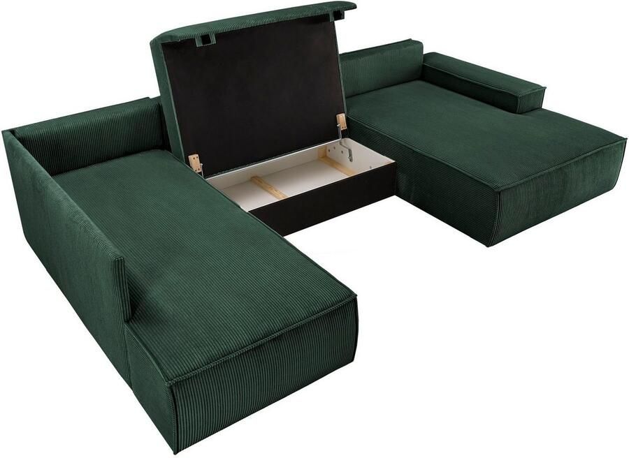 Home affaire Zithoek SHERWOOD 329 cm U-vorm slaapbank Slaapfunctie met bedkist (194x139 cm) cord vintage fluweel