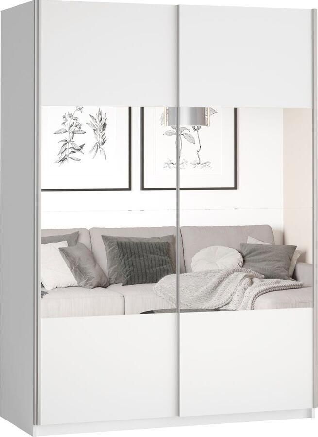 Home affaire Zweefdeurkast Beta schuifdeurkast kledingkast linnenkast met spiegel inclusief complete indeling metalen grepen
