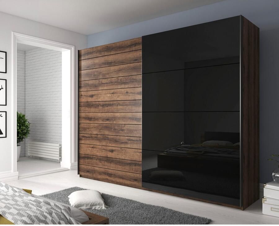 Home affaire Zweefdeurkast Galaxy kledingkast linnenkast 200 220 of 270 cm breed INCLUSIEF complete binnenuitrusting metalen handgrepen en glazen front