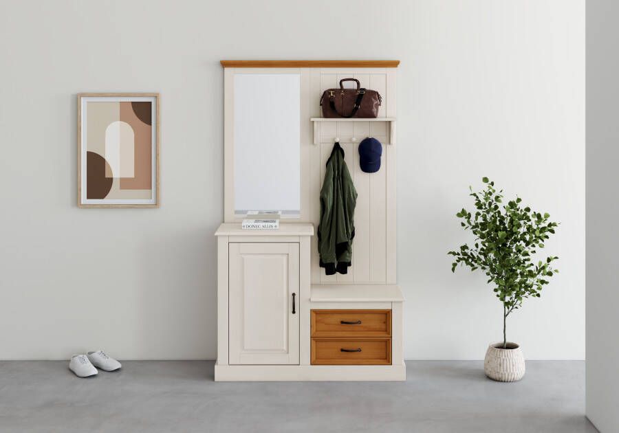 Home affaire Compact kapstokmeubel Selma Garderobe incl. Kommode 2 Schuifladen Spiegel Compacte garderobe met spiegel haken en hoedplank breedte 110 cm