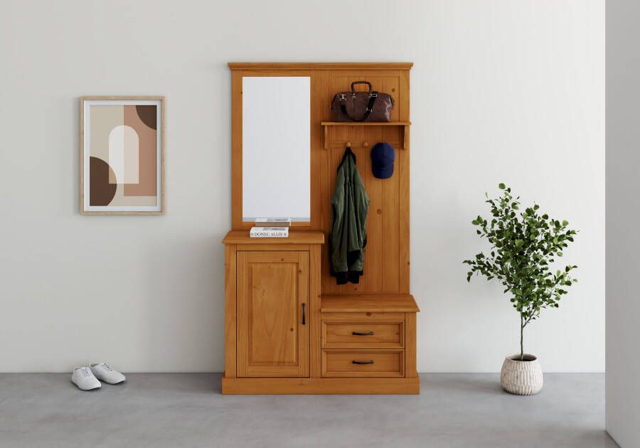 Home affaire Compact kapstokmeubel Selma Garderobe incl. Kommode 2 Schuifladen Spiegel Compacte garderobe met spiegel haken en hoedplank breedte 110 cm