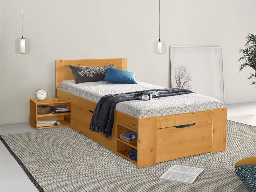 Home affaire Massief houten ledikant HANNES met laden en planken nachtkastje uittrekbaar stabiel