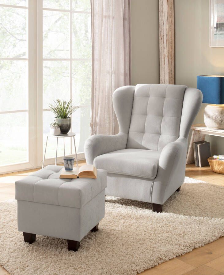 Home affaire Oorfauteuil Alexander incl. hocker met stiksels in vele kleuren (2 stuks)