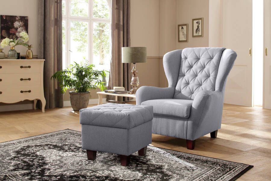 Home affaire Oorfauteuil ALEXANDRA incl. hocker met stiksels in vele kleuren (2-delig 2 stuks)