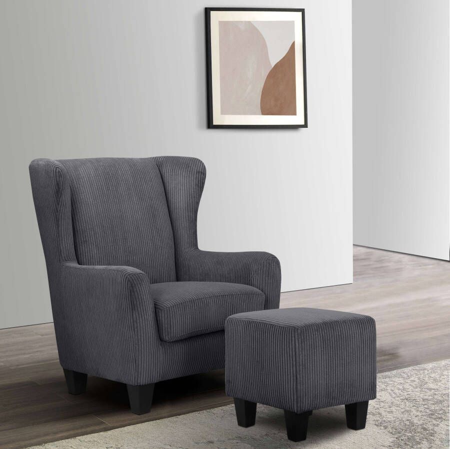 Home affaire Oorfauteuil Chilly in cord en microvezel bekleding onze permanente lage prijs (set 2 stuks)