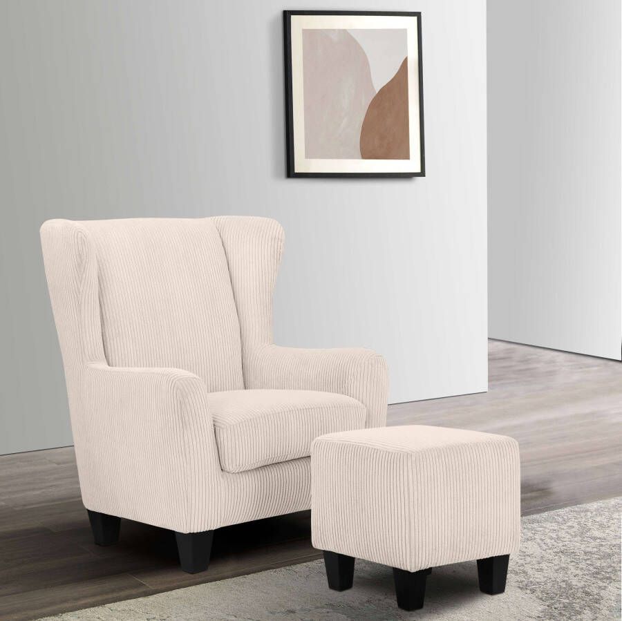 Home affaire Oorfauteuil Chilly in cord en microvezel bekleding onze permanente lage prijs (set 2 stuks)