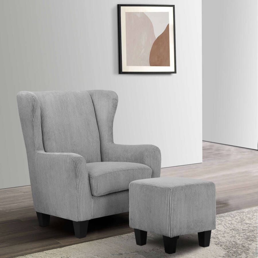 Home affaire Oorfauteuil Chilly in cord en microvezel bekleding onze permanente lage prijs (set 2 stuks)