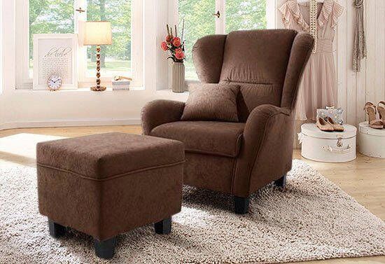 Home affaire Oorfauteuil Oliver Oorstoel met poef sierkussens klassieke vorm (2 stuks)