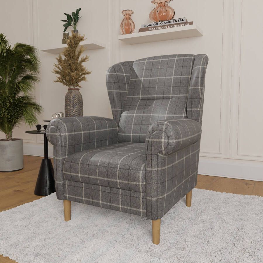 Home affaire Oorfauteuil OSTIANO BxDxH: 80x82x98 cm fauteuil Uniek stuk dikke gebogen armleuningen effen en geruit