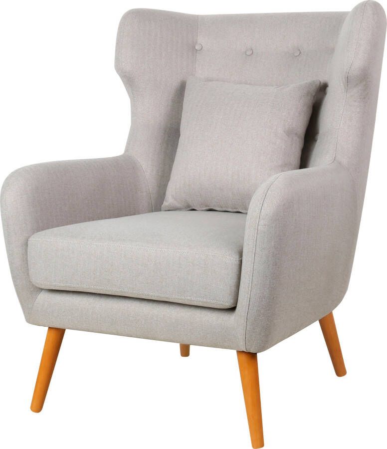 Home affaire Oorfauteuil Yamuna met beklede zitting frame en poten van massief hout zithoogte 47 cm