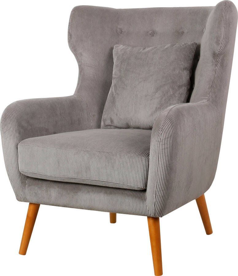 Home affaire Oorfauteuil Yamuna met beklede zitting frame en poten van massief hout zithoogte 47 cm