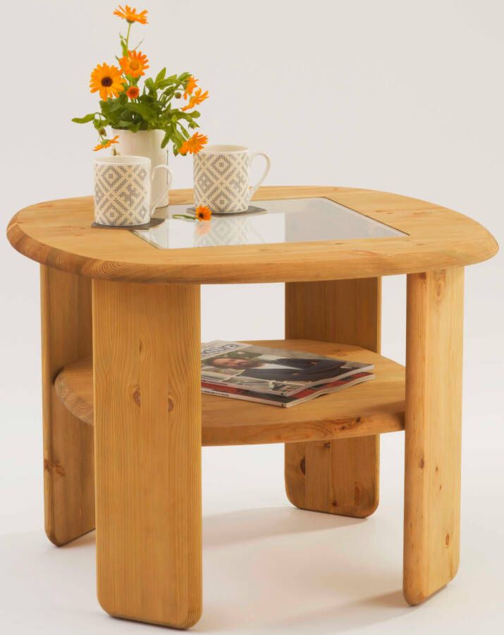 Home affaire Salontafel Jayden 2 in 2 afmetingen massief grenenhout met glasinzet