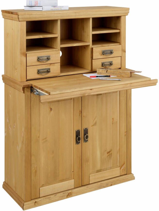 Home affaire Secretaire Konrad Bureau van massief hout met veel opbergruimte B89 x H122 cm