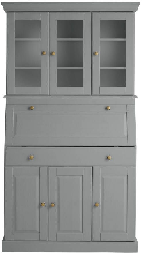 Home affaire Secretaire Rosi Bureau van massief hout met vitrinegedeelte afmetingen 100 x 42 5 x 180 cm