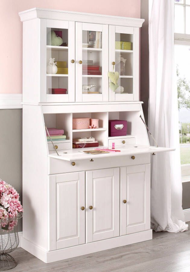 Home affaire Secretaire Rosi in landelijke stijl Bureau van massief hout met vitrine in 2 breedtes