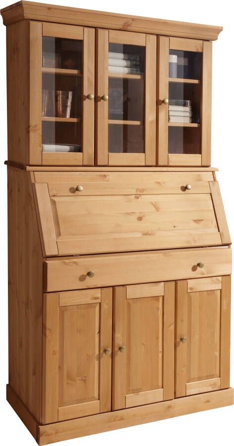 Home affaire Secretaire Rosi in landelijke stijl Bureau van massief hout met vitrine in 2 breedtes