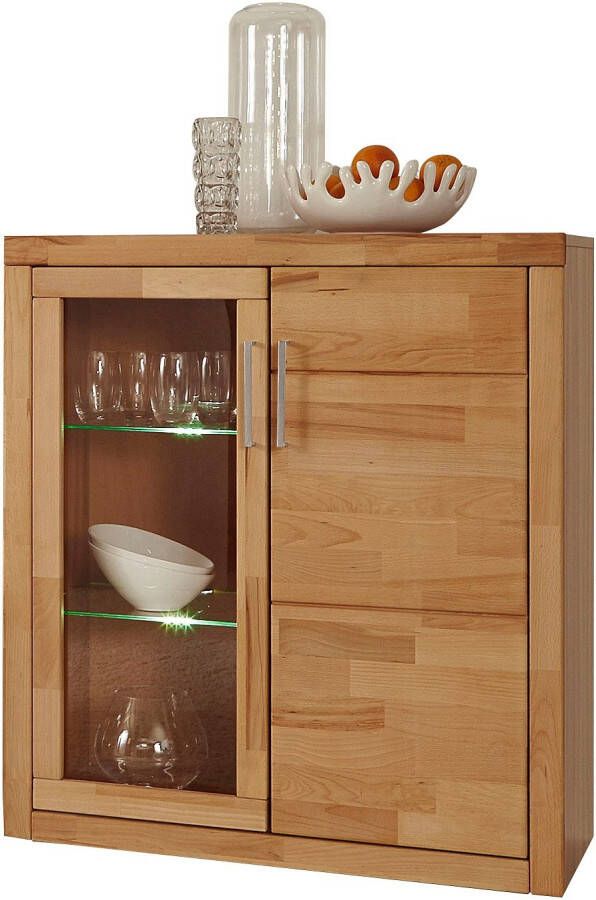 Home affaire Vitrinekast Logo 100cm hoog 42 cm diep fronten massief hout 6 vakken