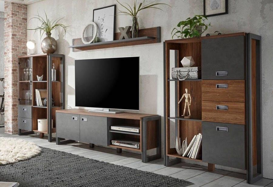 Home affaire Wandmeubel Detroit set 2 in een trendy industriële look (set 4-delig)
