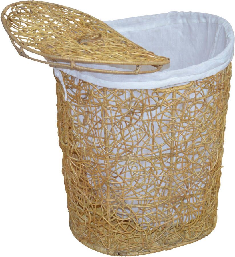 Home affaire Wasmand Rotan-vlechtwerk met stofinzet en deksel hoogte 62 cm