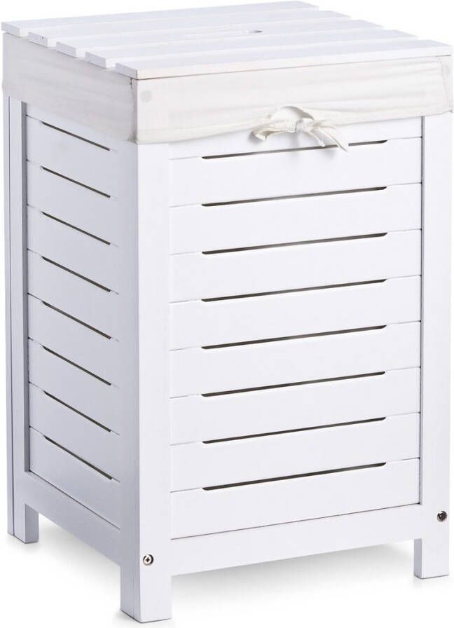 Zeller Houten wasmand wit vierkant met deksel en waszak 35 x 35 x 55 cm 50 liter