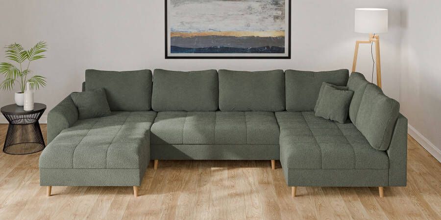 Home affaire Zithoek CHARRE U-vorm met ottomane afmetingen B D H: 310 161 81 cm fijne stiksels losse rug- en sierkussens ook in cord en bouclé