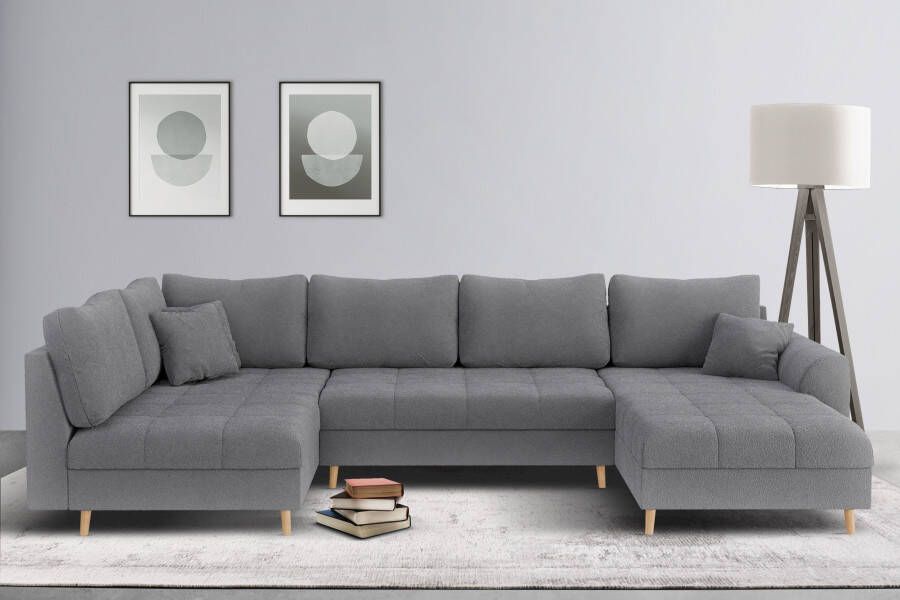 Home affaire Zithoek CHARRE U-vorm met ottomane afmetingen B D H: 310 161 81 cm fijne stiksels losse rug- en sierkussens ook in cord en bouclé