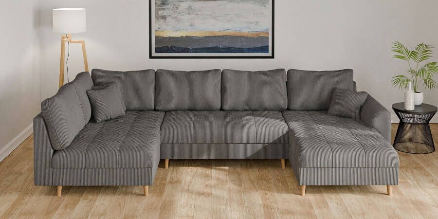 Home affaire Zithoek CHARRE U-vorm met ottomane afmetingen B D H: 310 161 81 cm fijne stiksels losse rug- en sierkussens ook in cord en bouclé