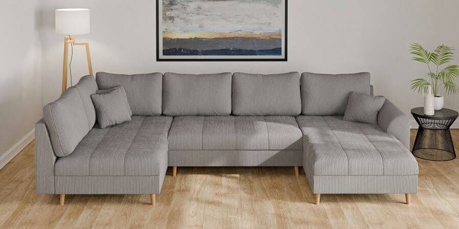 Home affaire Zithoek CHARRE U-vorm met ottomane afmetingen B D H: 310 161 81 cm fijne stiksels losse rug- en sierkussens ook in cord en bouclé