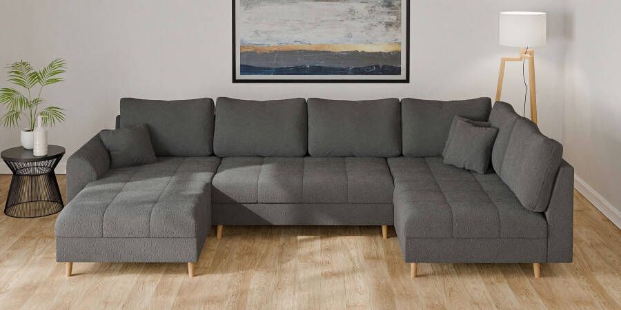 Home affaire Zithoek CHARRE U-vorm met ottomane afmetingen B D H: 310 161 81 cm fijne stiksels losse rug- en sierkussens ook in cord en bouclé