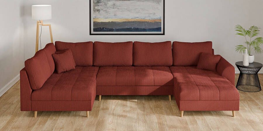 Home affaire Zithoek CHARRE U-vorm met ottomane afmetingen B D H: 310 161 81 cm fijne stiksels losse rug- en sierkussens ook in cord en bouclé