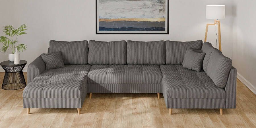 Home affaire Zithoek CHARRE U-vorm met ottomane afmetingen B D H: 310 161 81 cm fijne stiksels losse rug- en sierkussens ook in cord en bouclé