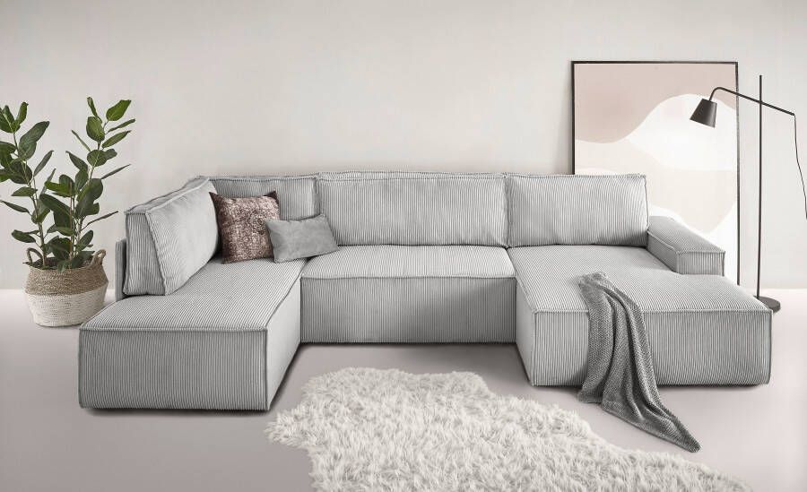 Home affaire Zithoek SHERWOOD 329 cm U-vorm slaapbank Slaapfunctie met bedkist (194x139 cm) cord vintage fluweel