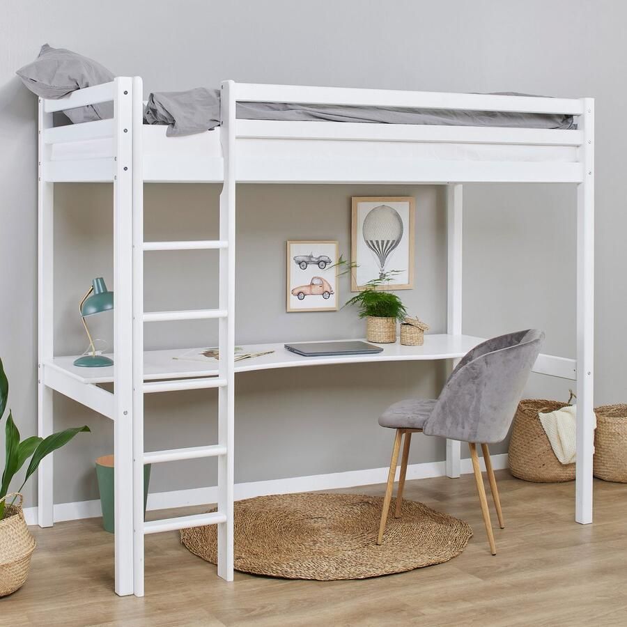 Hoppekids Hoogslaper Hochbett 90x200cm met bureau om te bouwen tot een eenpersoonsbed FSC gecertificeerd massief hout hoogslaper zonder bureau bruikbaar