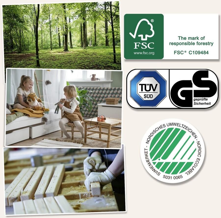 Hoppekids Hoogslaper ECO Dream 90x200 met bureau & loungebank logeerbed Kinderbed van massief hout bank uitschuifbaar tot logeerbed